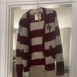 Striped Burgundy and Gray Abercrombie &Fitch Y2K Cardigan